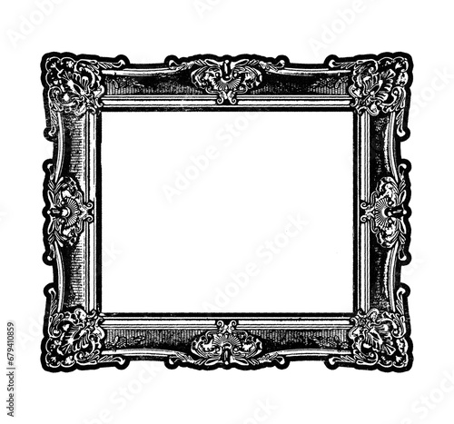 Ornate baroque picture frame retro stencil illustration stamp with distressed grunge texture isolated on transparent background photo