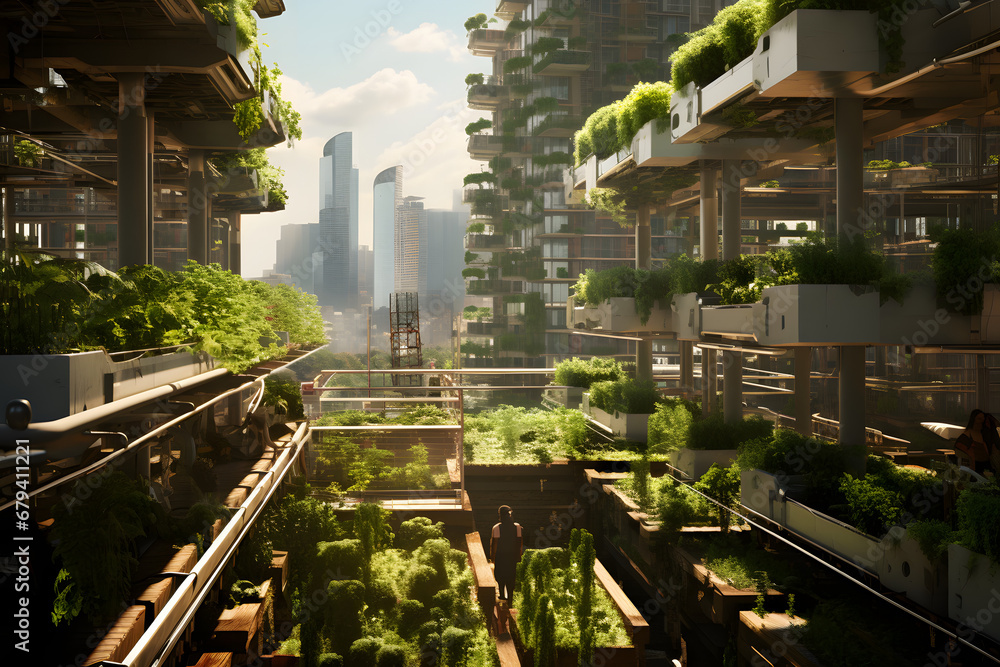 green urban architecture, growing crops in the city, plants, nature in the city, architectural öko system