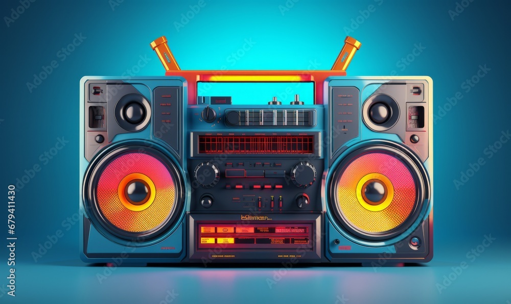 Fototapeta premium Colorful retro music Boombox 3d render style