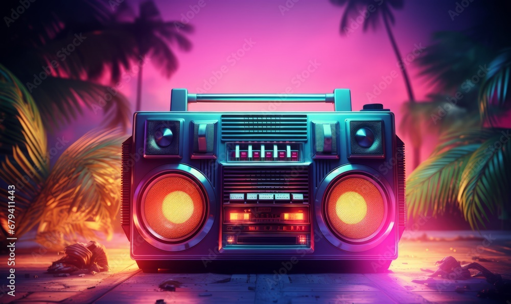 Fototapeta premium Colorful retro music Boombox 3d render style