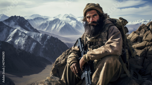Rebel fighter in mountains photo