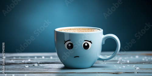 Mug with sad face, blue monday photo