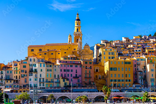 View of Menton, a town on the French Riviera in southeast France known for beaches and the Serre de la Madone garden