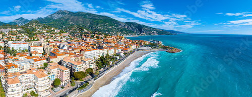 View of Menton, a town on the French Riviera in southeast France known for beaches and the Serre de la Madone garden