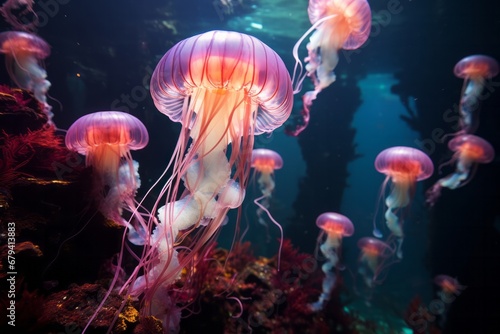 Beautiful jellyfish in the aquarium. Colorful jellyfish. © Kristina