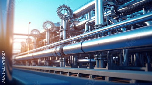 Pipeline and pipe rack of petroleum, chemical, hydrogen or ammonia industrial plant. Industrial zone Close up. photo