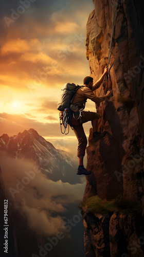 Rock climber climbing a big wall, alpine climbing, climbing © MrJeans