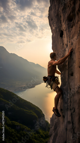 Rock climber climbing a big wall, alpine climbing, climbing © MrJeans