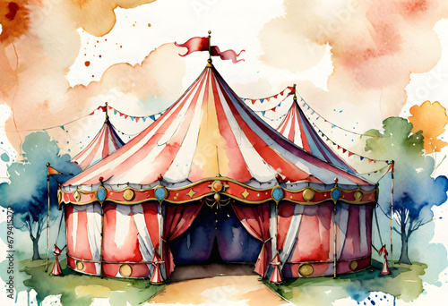 wallpaper background. watercolor and ink illustration of a circus. generative ai