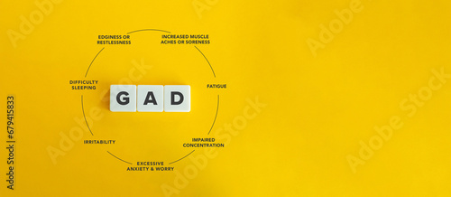 GAD, Generalized Anxiety Disorder and Symptoms. DSM-5. photo