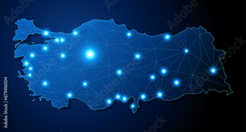 Turkey - country shape with lines connecting major cities