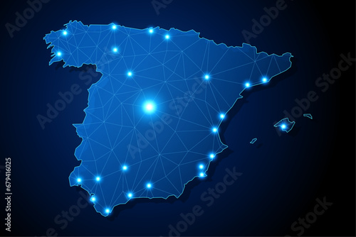 Spain - country shape with lines connecting major cities