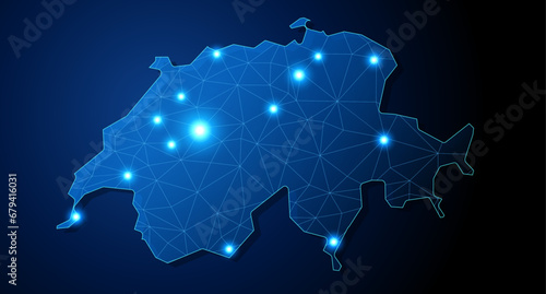 Switzerland - country shape with lines connecting major cities