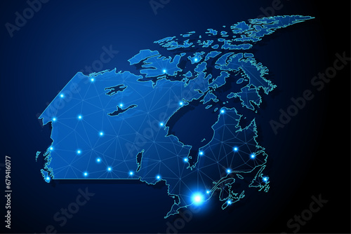 Canada - country shape with lines connecting major cities