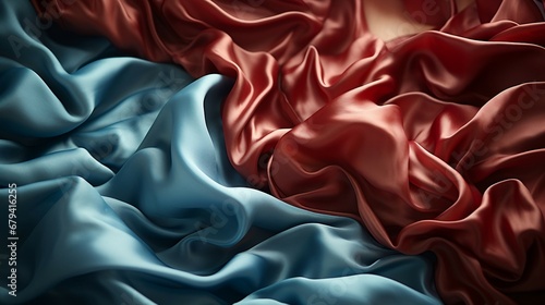 a close up of a red and blue blanket
