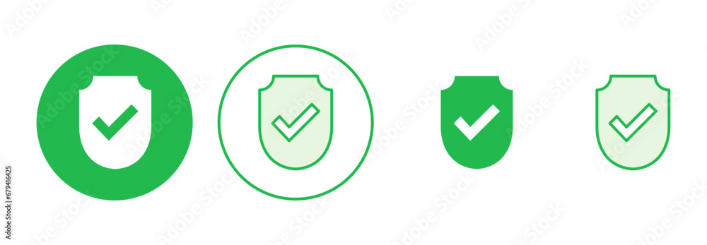 Shield check mark icon set. Protection approve sign. Safe icon vector Shield check mark icon set. Protection approve sign. Safe icon vector