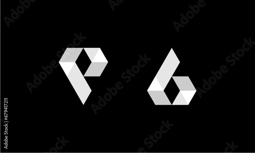 P and B shape diamond abstract logo design