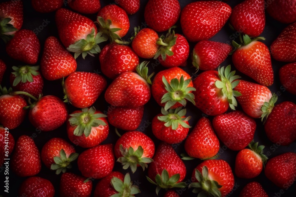 Red ripe strawberries background. Close up, top view. Generative AI Red ripe strawberries background. Close up, top view. Generative AI