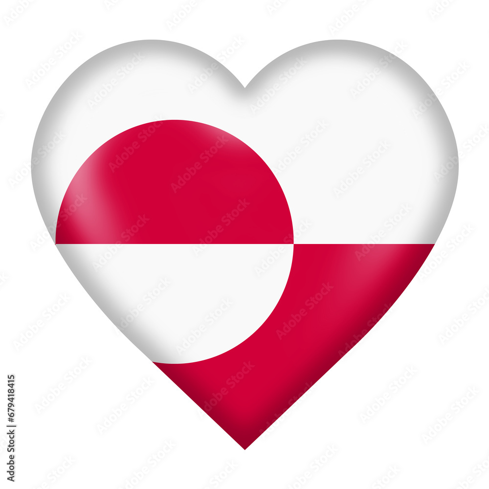 Greenland flag heart button with clipping path 3d illustration