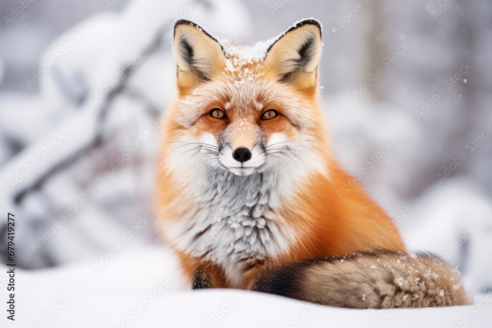 Fototapeta premium red fox in the snow, its bright fur contrasting against the white landscape