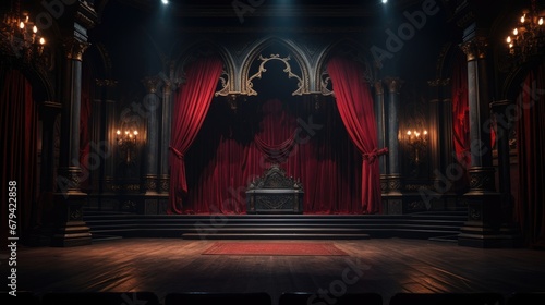 Theater stage with red curtains