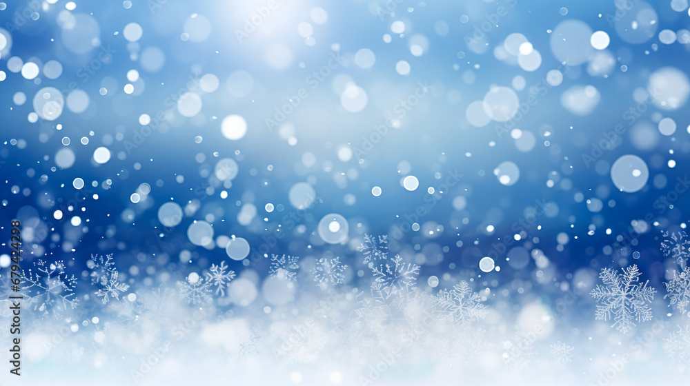 輝く雪の結晶と玉ボケのイメージ背景