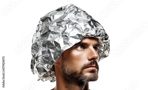 Man in tin foil hat, cut out photo