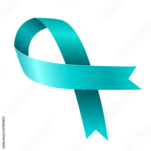 Teal Awareness ribbon. Awareness for cervical cancer, Ovarian Cancer, Polycystic Ovary Syndrome (PCOS), Post Traumatic Stress Disorder(PTSD), Obsessive Compulsive Disorder(OCD). Vector 3d illustration photo