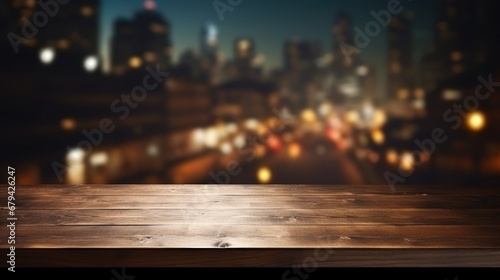 .empty table dark top with blur background of town  Advertisement  Print media  Illustration  Banner  for website  copy space  for word  template  presentation