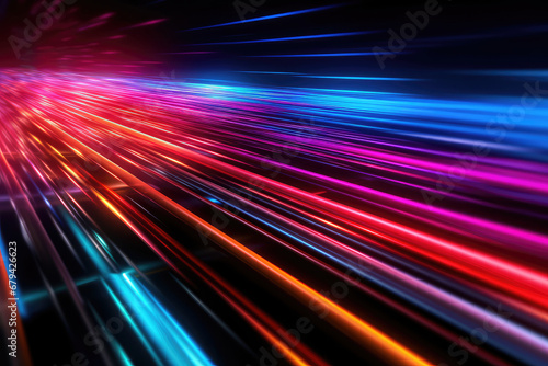 Colorful light trails with motion effect on black background. Generative AI.