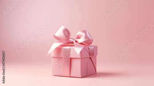 A pink gift box with a ribbon sits on a pale pink background, creating a romantic ambiance, perfect for birthday, anniversary, or gift card use.