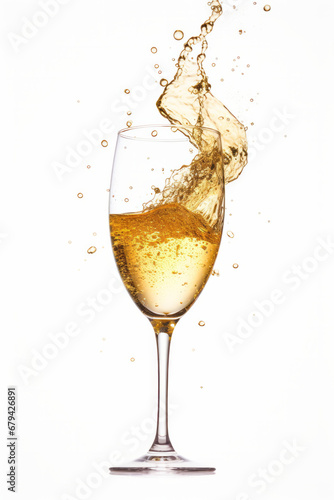 Splashes of champagne from a glass of celebration sparkling wine