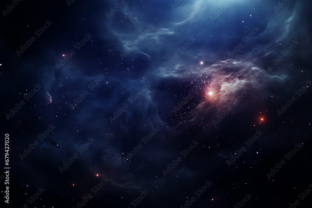 Obraz premium image of nebula space wallpapers, in the style of atmospheric and moody lighting, realistic usage of light and color, dark crimson and sky-blue, dark atmosphere, --ar 128:85