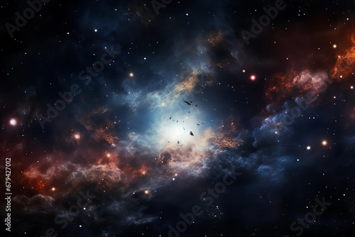 the image shows a nebula and stars in it  in the style of dreamlike scenery  birds-eye-view  photobashing  light indigo and black  atmospheric mood  large-scale  unreal engine 5 --ar 128 85