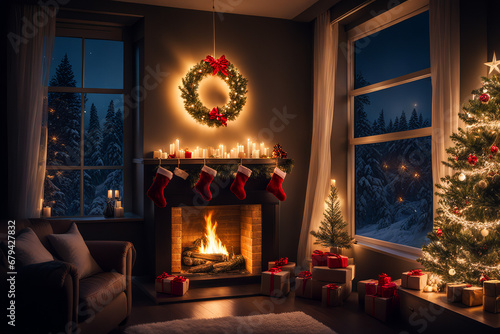 fireplace with christmas decorations
