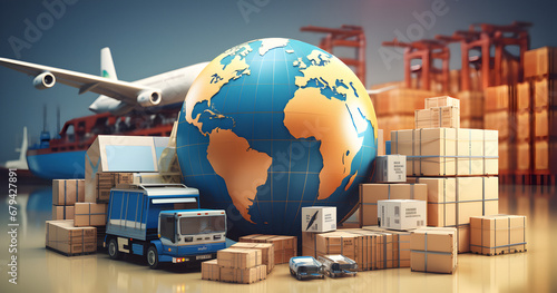 distribution concept  transporting goods  connected networks  transportation industrial concept  world wide shipping concept