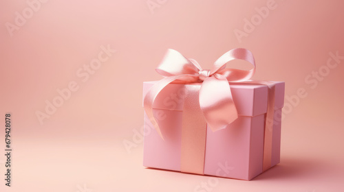 This charming image features a pink gift box with a ribbon on a soft pink background, offering copy space and ideal for romantic occasions. © B & G Media
