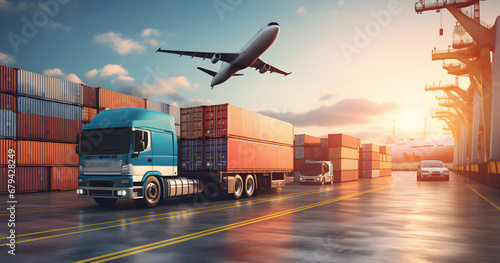 Delivery concept, Distribution Network, Transport truck, control logistic network, global business communication, technology network distribution, logistic concept photo