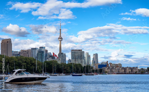 Toronto skyline on a cloudy day as seen from Trillium Park