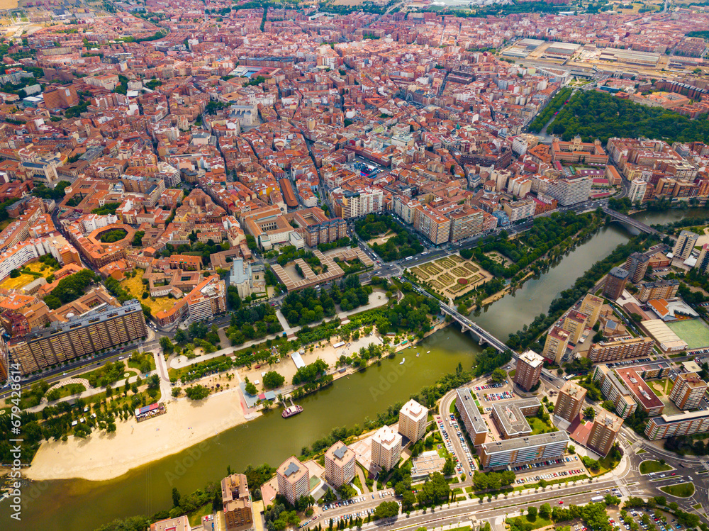 Aerial cityscape of Spanish city Valladolid in autonomous community of Castile and Leon