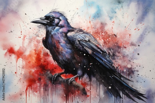 watercolor Crow Black Crow Watercolor Raven Bird photo