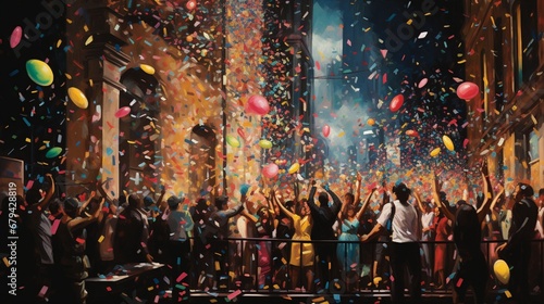 Depict the artistry of a colorful array of confetti falling during a New Year's celebration.