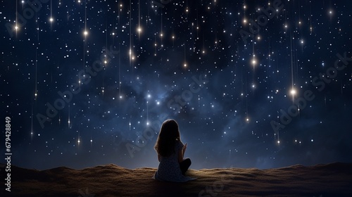 Capture the essence of the New Year's tradition of making a wish upon a falling star in a starry night sky.