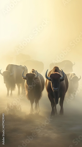 Serene Dawn: Cattle Herd in the Misty Sunrise