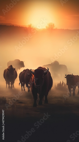 Serene Dawn: Cattle Herd in the Misty Sunrise © Moon