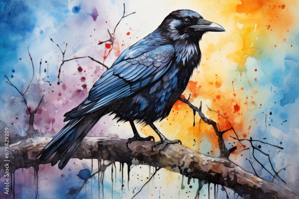 Fototapeta premium watercolor Crow Black Crow Watercolor Raven Bird