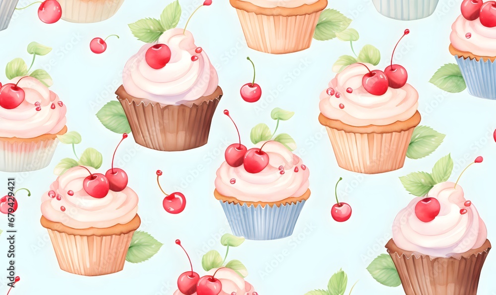 seamless pattern with cupcakes, , Generative AI seamless pattern with cupcakes, , Generative AI