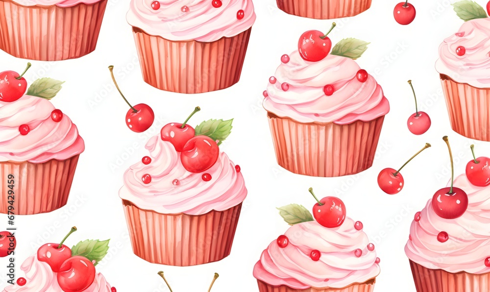 seamless pattern with cupcakes, , Generative AI seamless pattern with cupcakes, , Generative AI
