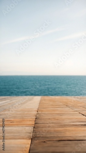 Dock of the bay background for product placement. Minimal abstract landscape, nature, holiday or season specific concept. Summer idea. Copy space.