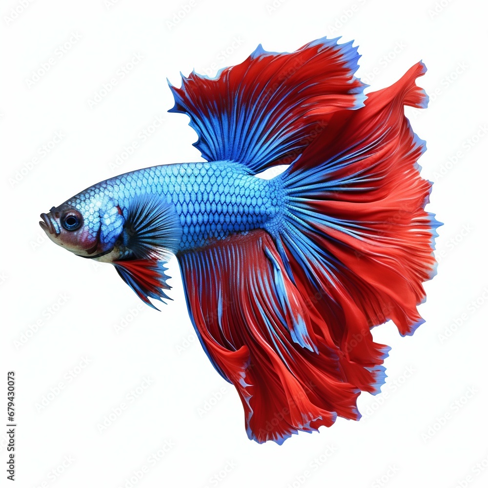 Fototapeta premium Aquatic Grace: Siamese Fighting Fish Isolated on White Background. Generative ai